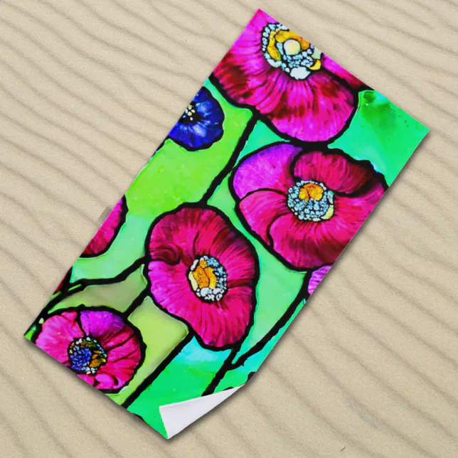 Anemones glass art beach towel