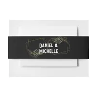 Modern Arched Black Gold Wedding Botanical Theme Invitation Belly Band