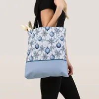 Blue Christmas Tree Ornaments Pattern Color Block Tote Bag