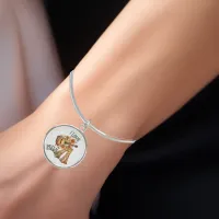 I Love Music Bangle Bracelet With Round Charm