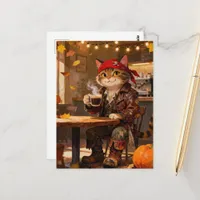 Cat Pirate at the autumn Coffee shop Postcard