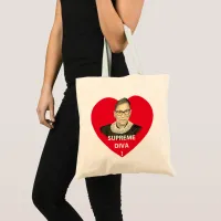 Ruth Bader Ginsburg Supreme Diva Tinted Red Heart Tote Bag