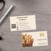 Bakery bread pastry beige cream QR code logo Business Card