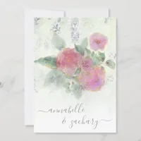 *~* Gold QR AR12 Damask RSVP Rose Bouquet Wedding  Invitation