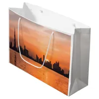 Sunset over a seaside town - watercolor large gift bag
