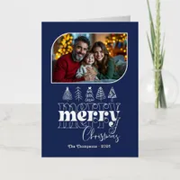 Modern Midnight Hand Drawn Merry Christmas Photo Foil Holiday Card