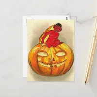Halloween Retro Jack O Lantern and Devil Postcard