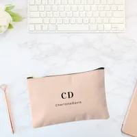 Beige modern monogram initials name accessory pouch