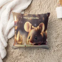 Cute mouse celebrates Christmas, custom  Throw Pillow