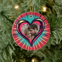 Retro Pop Art Photo and Names Valentine's Day Ceramic Ornament