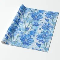 Abstract Watercolor Blue and White Flowers Wrapping Paper