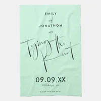 Tying the Knot Mint Green Script Save the Date Kitchen Towel