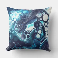 Dark Blue and White Marble Fluid Art    Outdoor Pillow