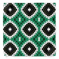 Chic Ethnic Green Black & White Geometric Pattern Bandana