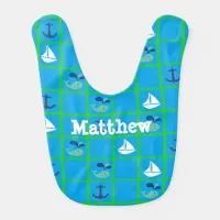 Green and Blue Personalized Nautical Baby bib