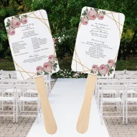 Elegant Gold Glitter Geo Pink Floral Wed Program Hand Fan