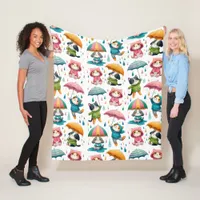 Cute Raining Cats and Dogs with Umbrellas Fleece Blanket