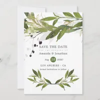 Watercolor Leafy Greenery Wedding Save The Date