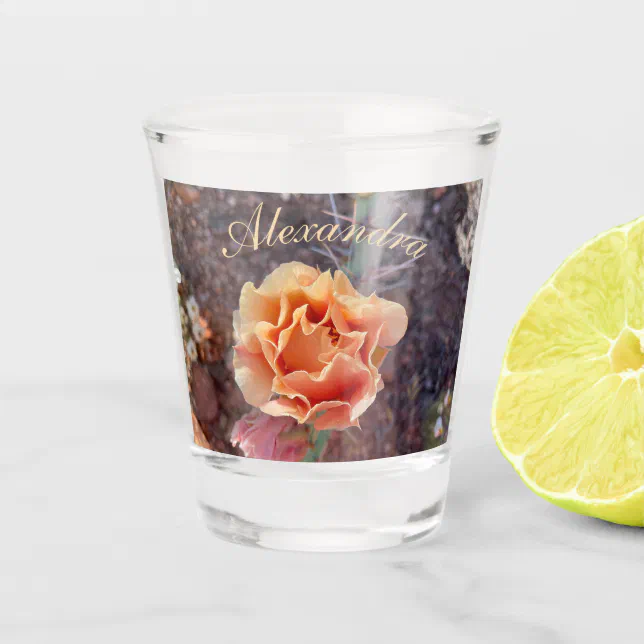 Pretty Peach Prickly Pear Flower Shot Glass