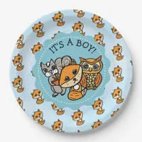 It's a Boy, Little Fox Boy's Baby Shower Paper Plates