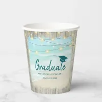 Ocean Beach Rustic Wood Lights Graduate Party Paper Cups