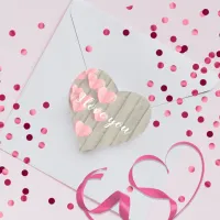 Pink Cute Hearts On A Barn Wood Heart Sticker