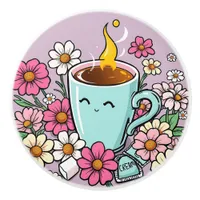 Whimsical Cup of Warm Coffee and Flowers Ceramic Knob