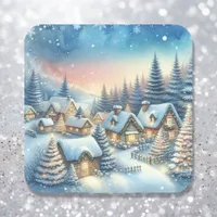 Whimsical Village Christmas Square Sticker