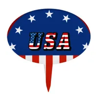USA - American Flag and Stars in Circle Cake Topper