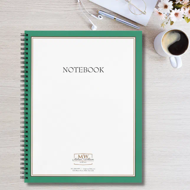 Simple Green Monogram Business Notebook