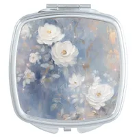 White Roses on Blue Background  Compact Mirror
