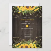 Sunflower Gold String Lights Rustic Bridal Shower Invitation