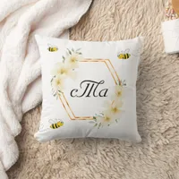 Bees white floral couple monogram throw pillow