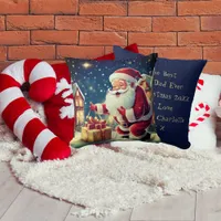 Santa Delivering Christmas Gifts | Mom & Dad Blue Throw Pillow