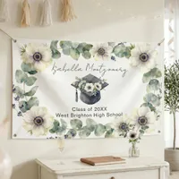 White Anemone Eucalyptus Watercolor Graduation Cap Banner