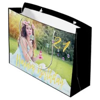 21st birthday custom photo black large gift bag