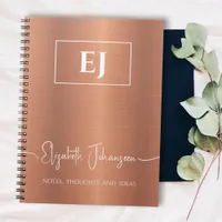 Copper Girly Monogram Script Brushed Metal Foil Notebook