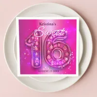 Dazzling Pink Gemstone Numbers Sweet 16 Napkins