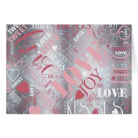 Hugs and Kisses Word Cloud Pink/Silver ID286