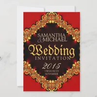 Exotic Passion Red Gold Wedding Invitations