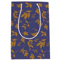 Yellow Leafy Branch on Blue  Medium Gift Bag