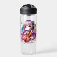 Cute Anime Girl Playing Cello Personalized Water Bottle