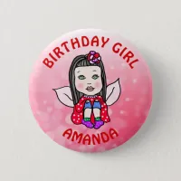 Personalized Pretty Fairy Birthday Girl Button