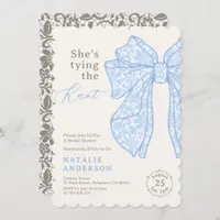 She's tying the Knot Blue Lace Bow Bridal Shower Invitation