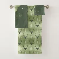 Deer Antlers Arrows Christmas  Pattern Green ID861 Bath Towel Set