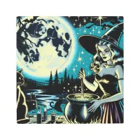 Vintage Halloween Witch stirring a Cauldron Metal Print