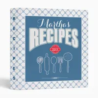 Recipes & Utensils on Pattern Blue ID373 3 Ring Binder