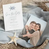 Modern Starfish Beach Dusty Blue Photo Wedding Save The Date