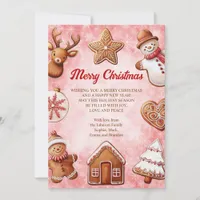 Gingerbread Cookies Red Background Christmas Holiday Card