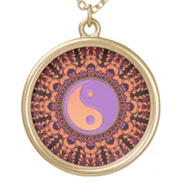 Coral+Lilac Yin Yang Modern Batik Necklace